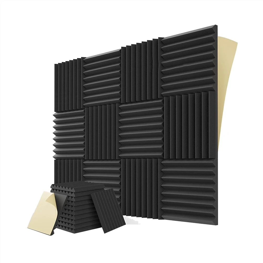 12แพ็คSound ProofโฟมแผงSelfกาว,1x12x12InอะคูสติกSoundproofผนังแผงสําหรับGaming & Studioสีดํา