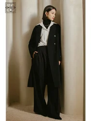 ZIQIAO Commuter Style Suit Lapel Double-breasted 100% Wool Double-sided Woolen Coat for Women Winter New Long Wool Coats Female