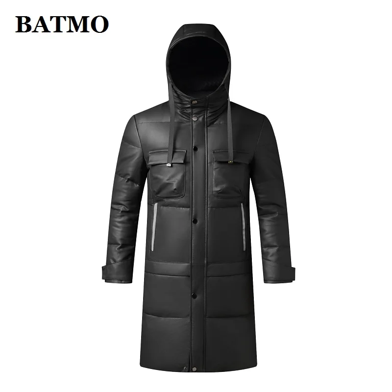 

BATMO 2022 new arrival natural sheepskin 90% white goose down hooded jackets men,Genuine leather coat, X2259