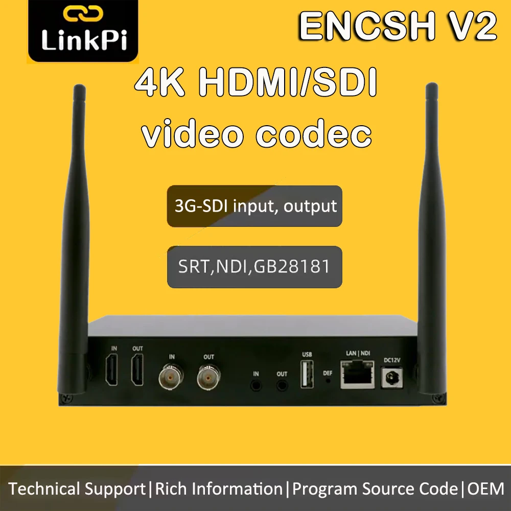 Link Pi-Encoder ENCSH V2 SDI HDMI Encoder 4K Decoder Built-in WiFi 6 Support SRT,NDI,GB28181, Live Broadcast, YouTube, Facebook