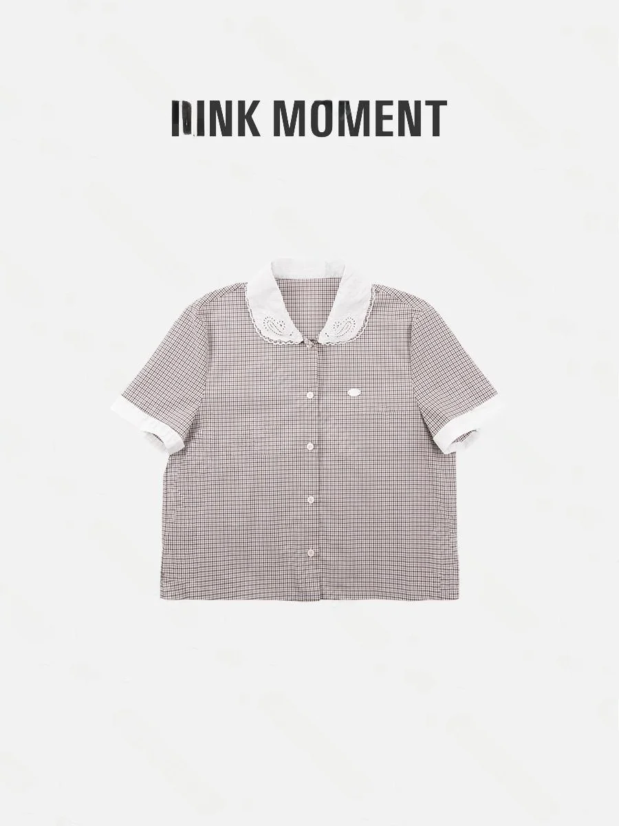 

Pure Cotton ort Sve Comfortable Design Sensation Doll Collar irt Women's Skin-friendly Plaid Lace Detailing Ciwalk S...