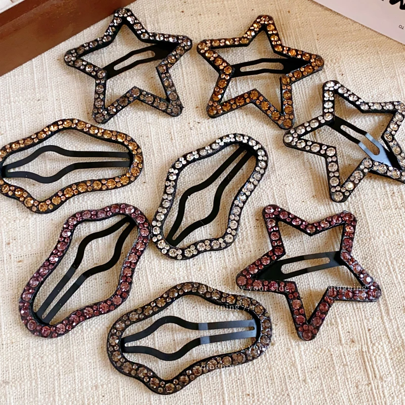 2 Pcs Shiny Rhinestones Hair Clips Minimalist Geometric Hollowed Star Hair Clips Headpiece Hair Barrettes Gifts for Girls