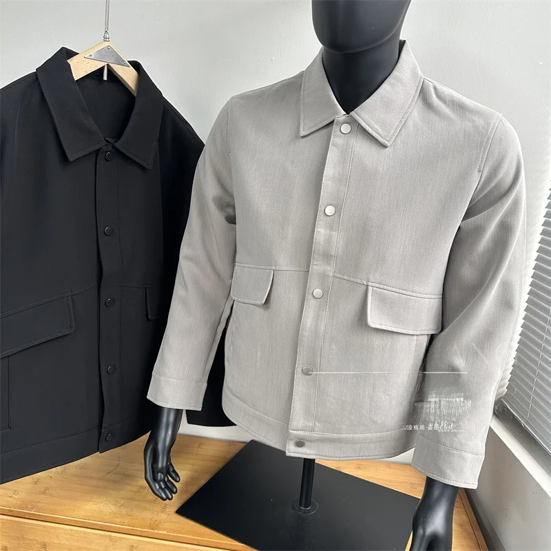 

Мужская рабочая куртка из текстурированной ткани с защитой от сминания, модная, с воротником-бомбером, элегантная, приталенная, с длинными рукавами