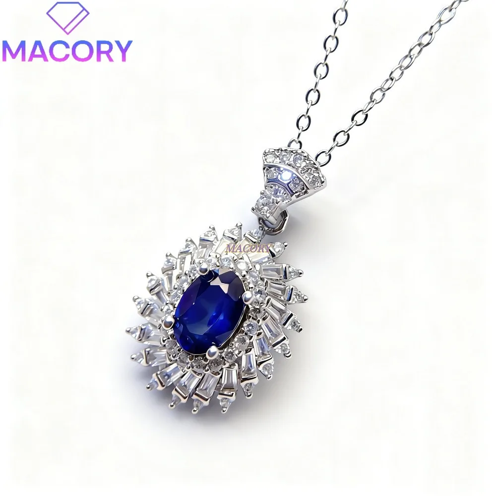 

Natural sapphire sterling silver necklace for women exquisite jewellery Valentine's Day Christmas and anniversary gift