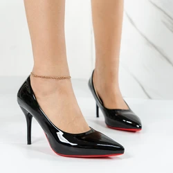 Sexy Black High Heels Fashion Thin Heels Pumps Patent Leather Red Sole Single Shoes Wedding Banquet High Heel Pumps Plus Size 43