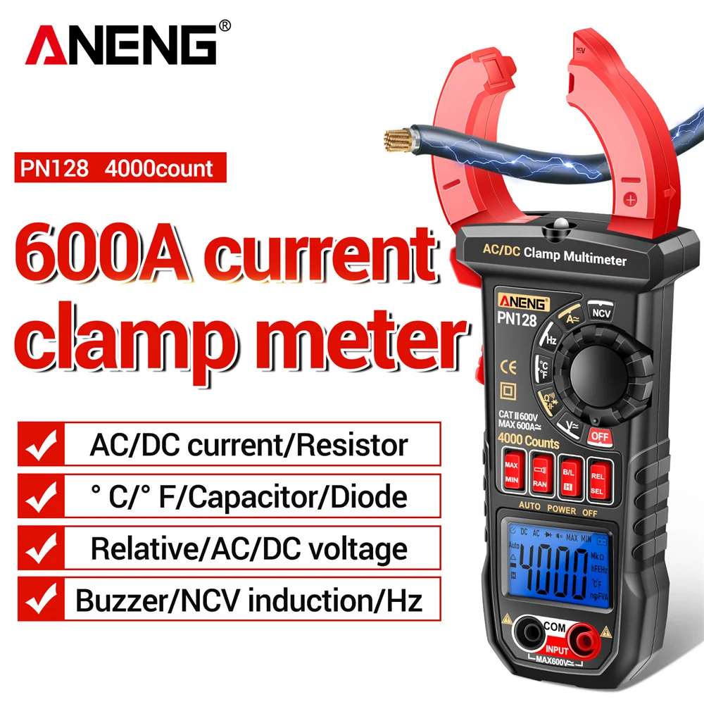 Clamp Digital Multimeter 4000 Counts ANENG PN128 Voltage Detector Auto-Ranging Voltage Resistance Meter True RMS for Electrician