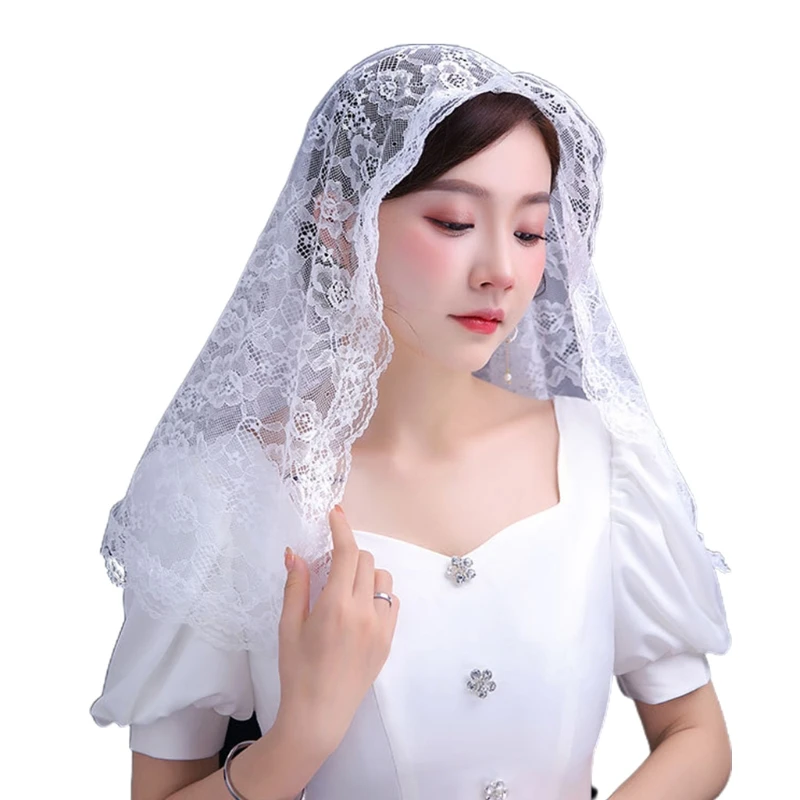 Lace Mantilla Veil Soft and Comfortable 2 Colors Black and White Spanish Style Rose Lace Veil Head Covering D Shape