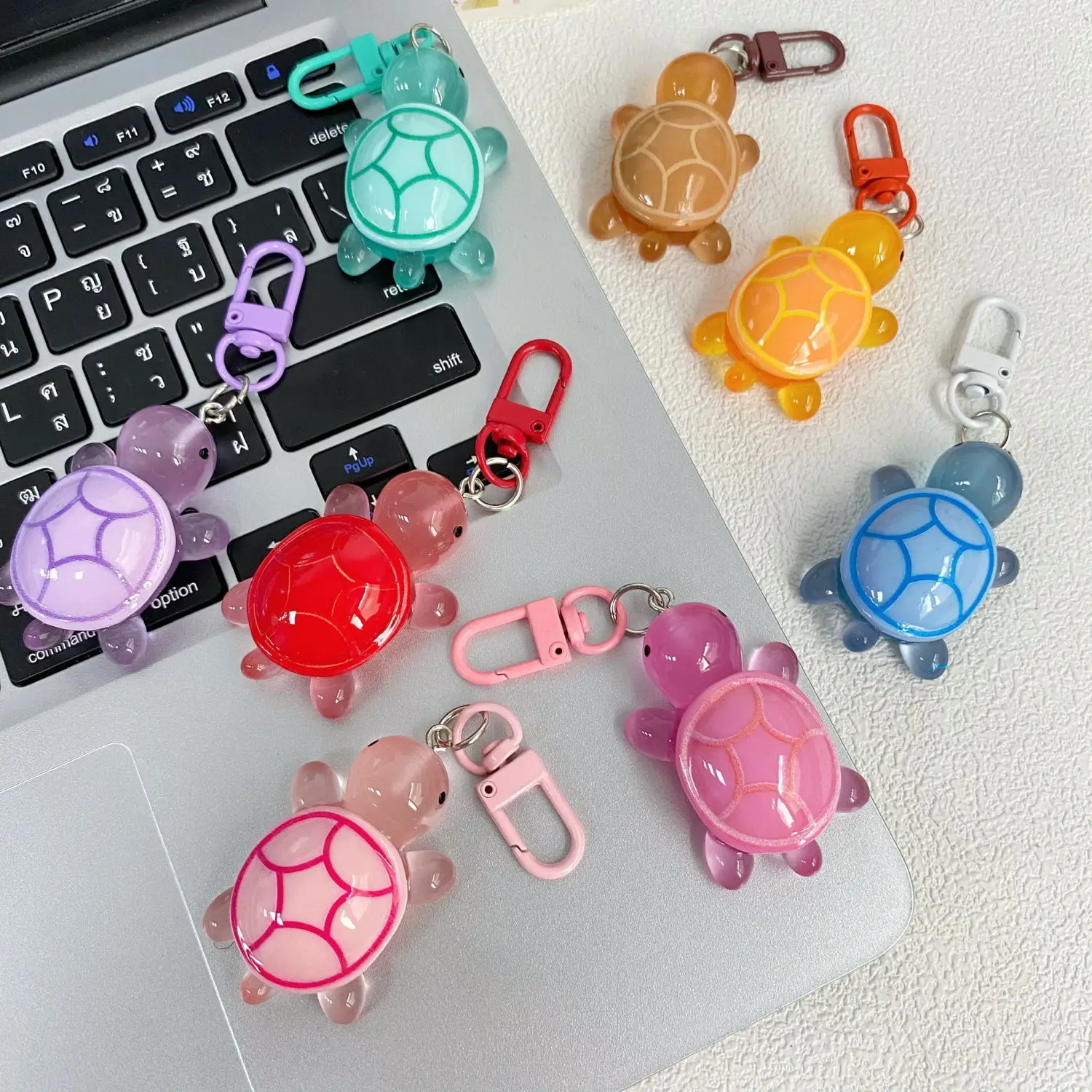 5cm Cartoon 3D Turtle Keychain Candy Color Acrylic Animal Charms With Key Ring Kid Toys Student Diy Backpack Decoration Gifts