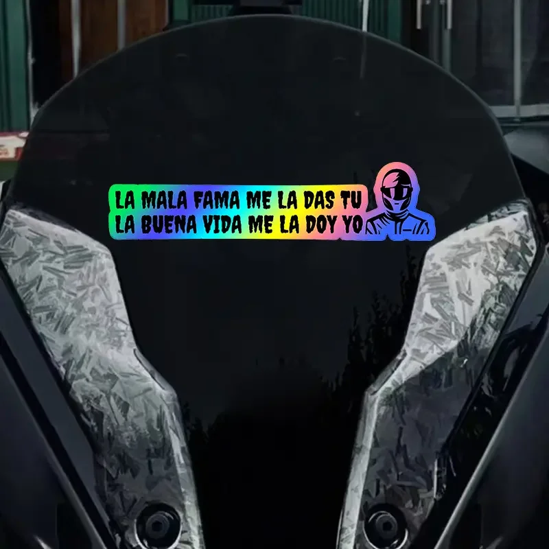 2Pcs Holographic Spanish Rider Quote Vinyl Stickers Waterproof UV Resistant For Car Motorcycle Laptop Luggage Holiday Gift