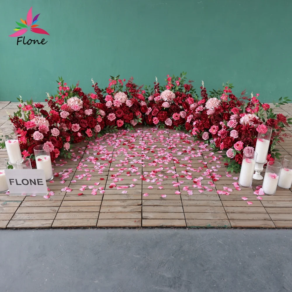 Proposal Decorations Customized Hot Pink Red Artificial Rose Hydrangea Floor Flower Arrangement for Wedding Event Decor HY3077