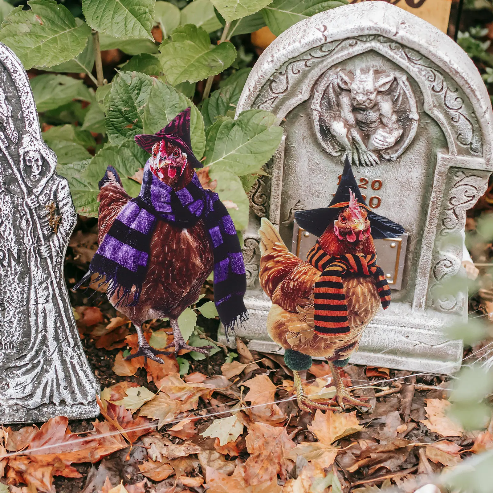 

2Pcs Metal Garden Stake Halloween Rooster Yard Decoration Outdoor Chicken Lawn Sign Art Halloween Rooster Stake