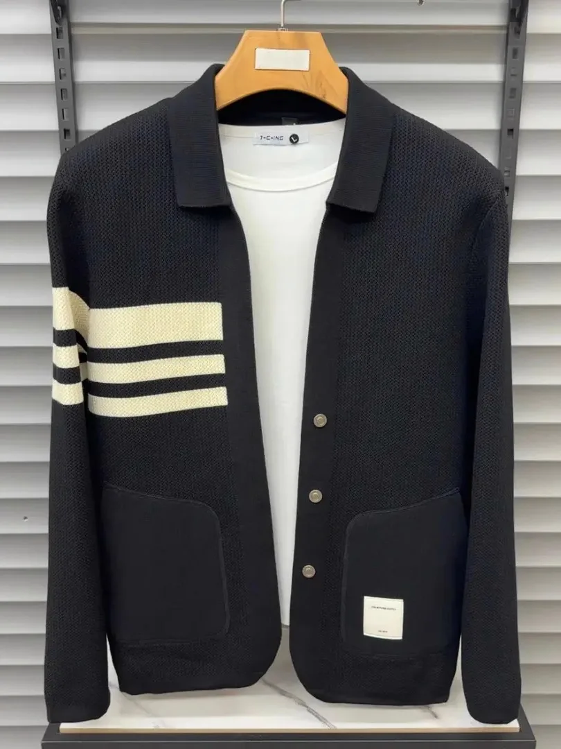 

High Quali Faionable Men's Knitted Cardigan Coat Turn-down Collar Busin Sle Autumn New Arrival Versatile Sli Out...