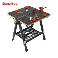 SucceBuy Folding Work Table 7-Level Height Adjustment Workbench Sawhorse with Versatile Clamping System for DIY Woodworking Use
