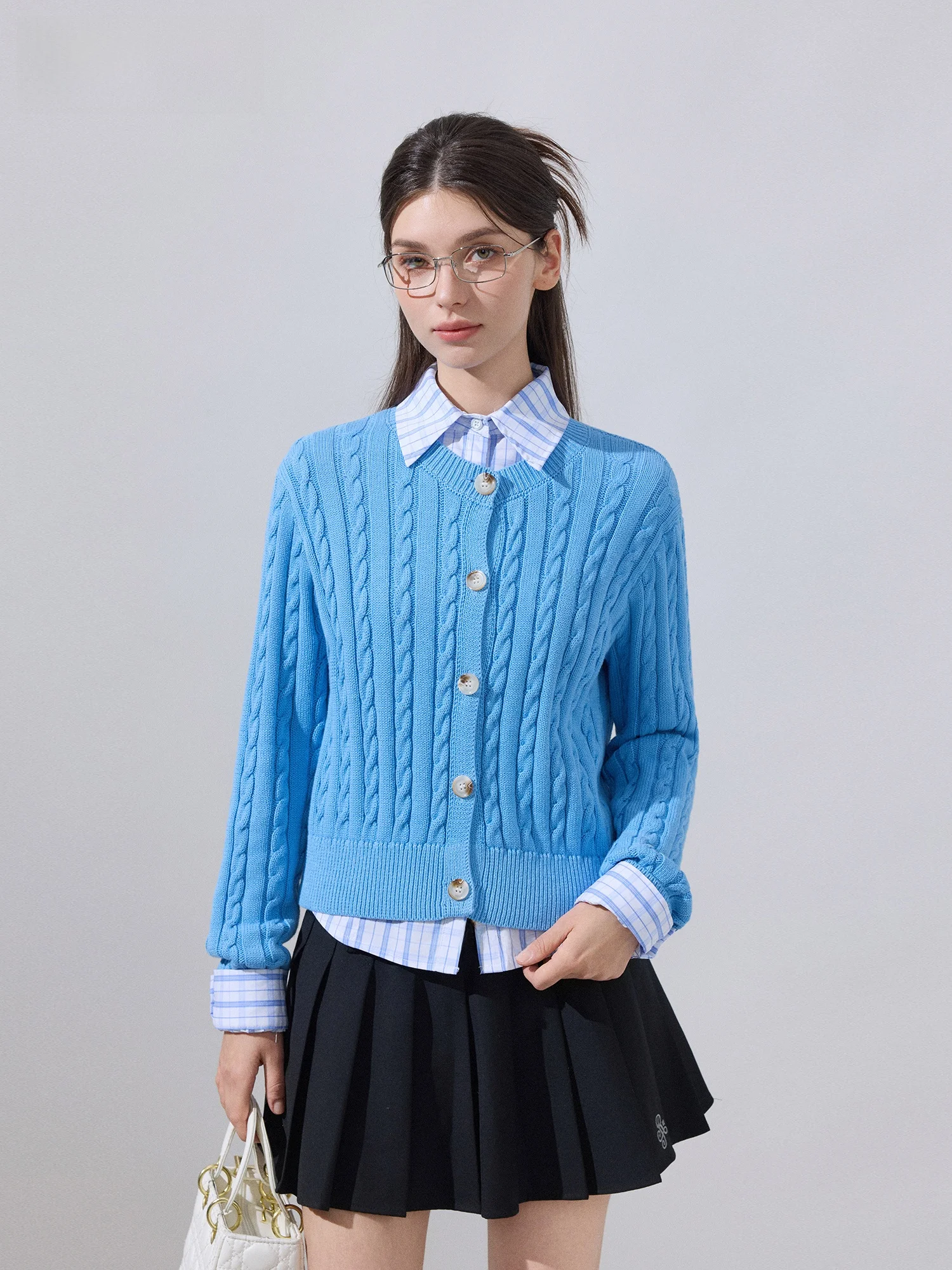 

Original Ikyou Embroidered round Ne Twisted Sweater Cardigan Women's Spring Autumn New College Sle Knitted Top