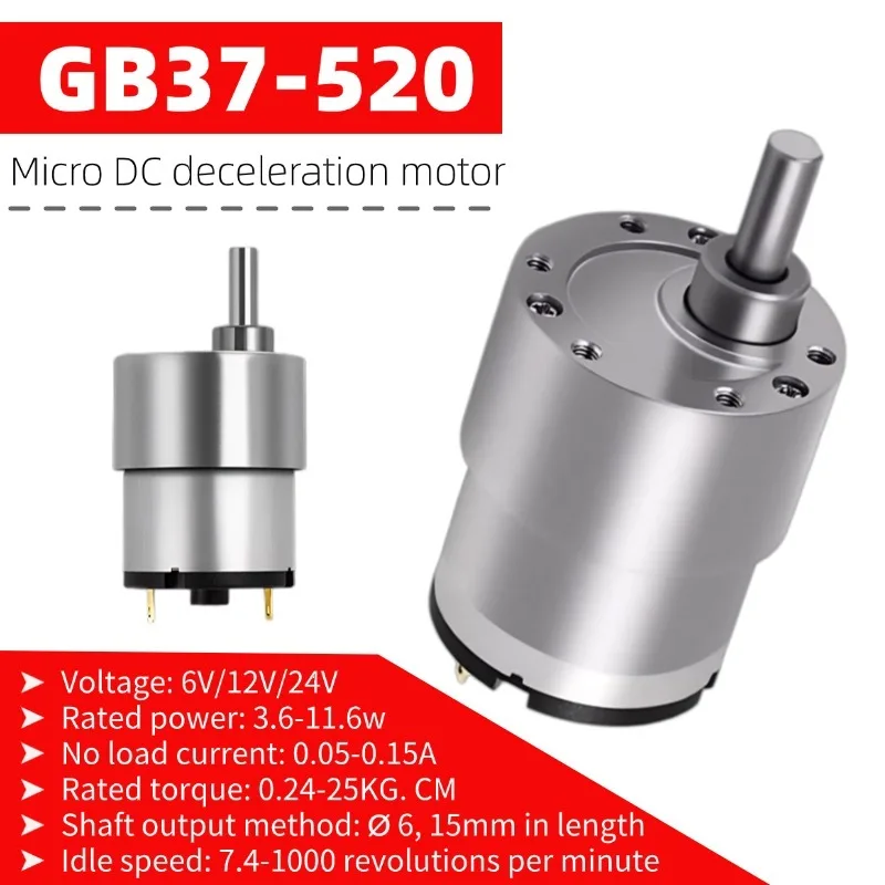 

GB37-520 Mini DC Gear Motor Low Speed High Torque 6V 12V 24V Adjustable Speed Small Electric Motor - for DIY, Robotics, Toys