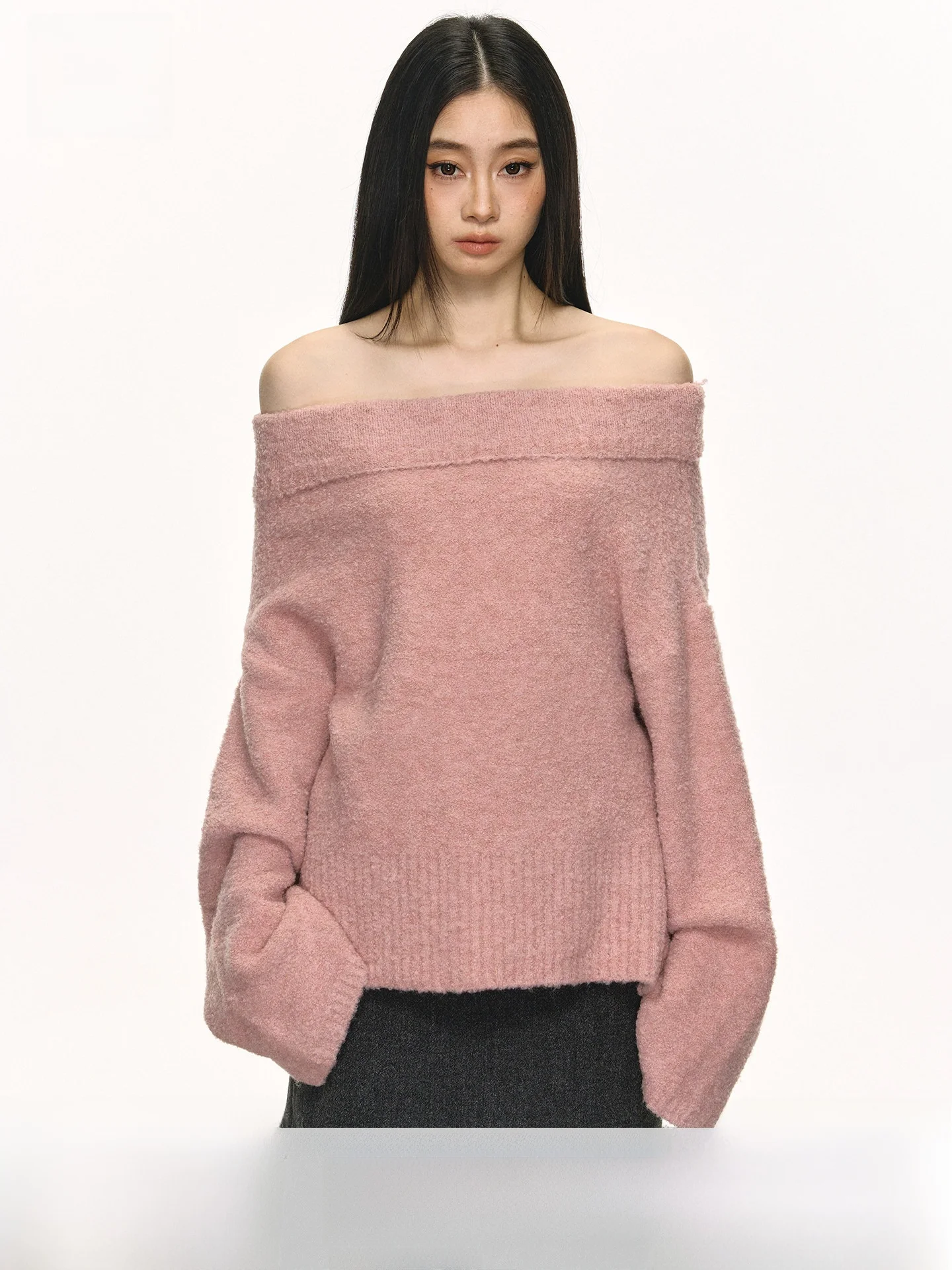 

Anna Aneae Sexy oulder Bared Long Sve Women's Knitwear Soft Wool Loose Fit Spring Faion Casual Comfortable Top