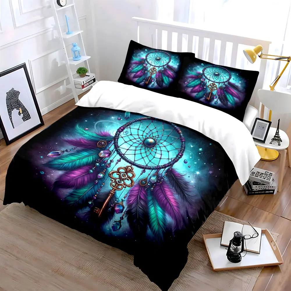 Dreamcatcher Feather Decor Set Soft Skin-Friendly Bedding Set Includes 1 Duvet Cover And 2 Pillowcase, Gift
