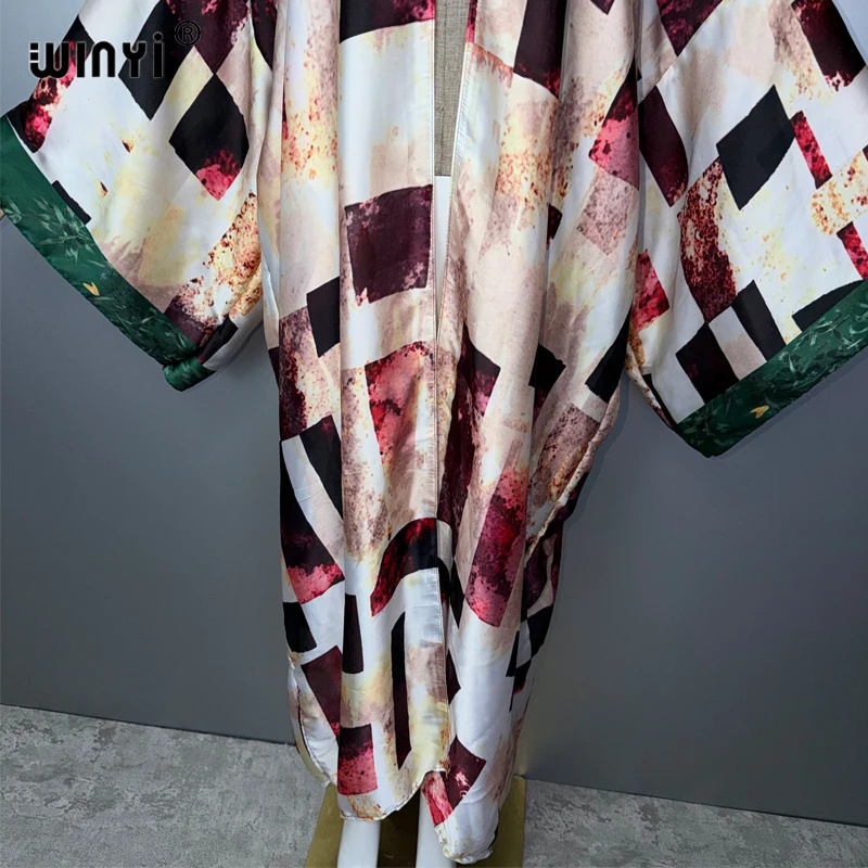 WINYI Women's Boho Kimono Kaftan Beachwear Cardigan Sexy Evening Dress Dubai Luxury Cover-Ups Beach Outfits Party Dress