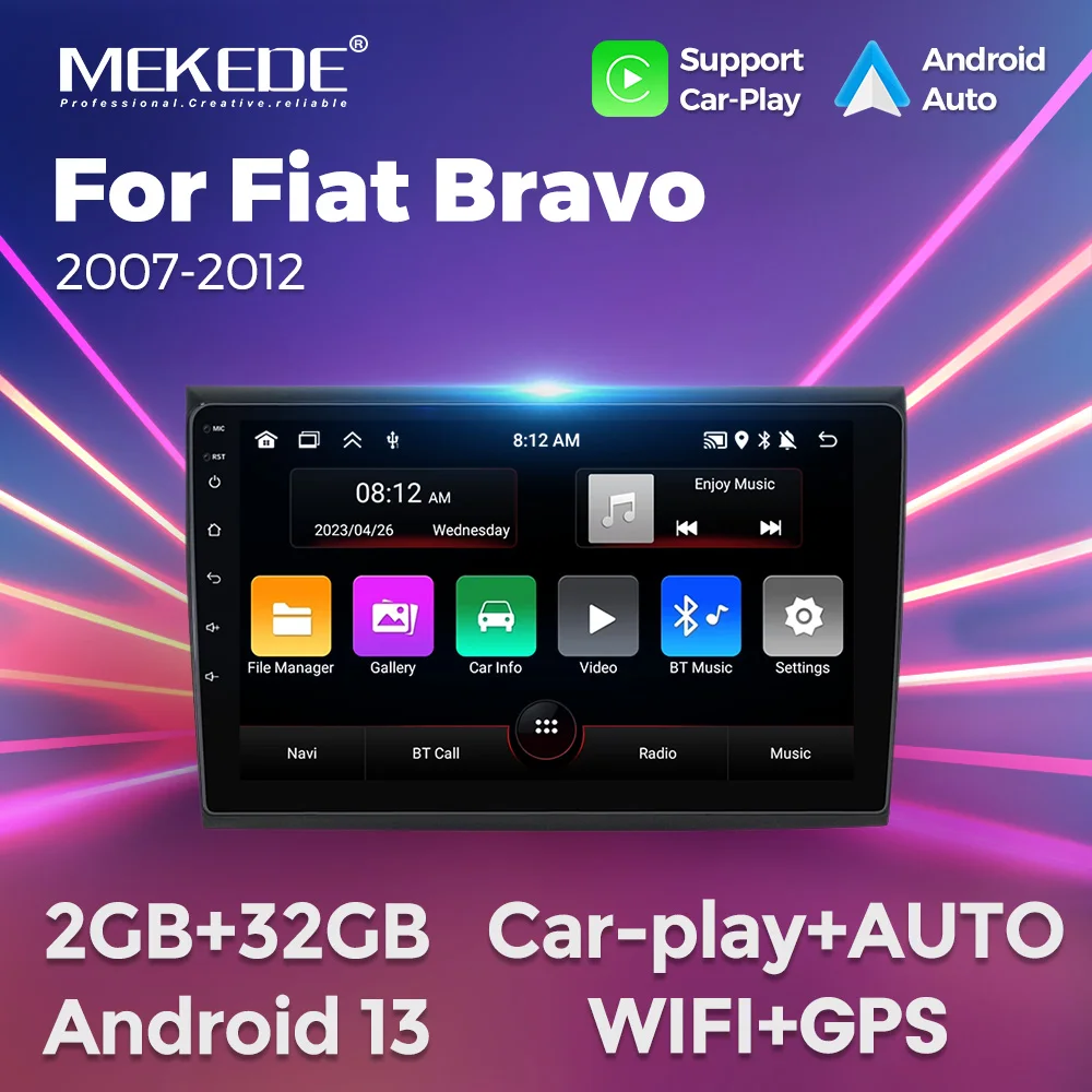 Car Radio Android 13 Auto Carplay For Fiat Bravo 2007 - 2012 Multimedia Video Player Stereo GPS 2 din Head Unit IPS Screen WIFI