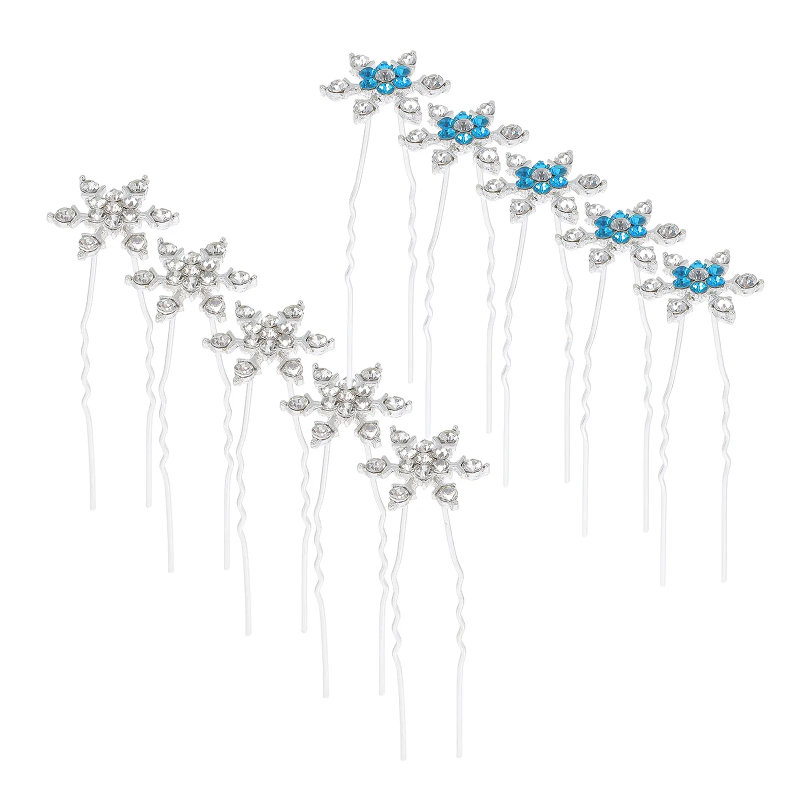 10Pcs Snowflake Hair Clips U Shaped Bridal Headpiece Sparkling Rhinestone Wedding Accessories for Bridesmaids Flower