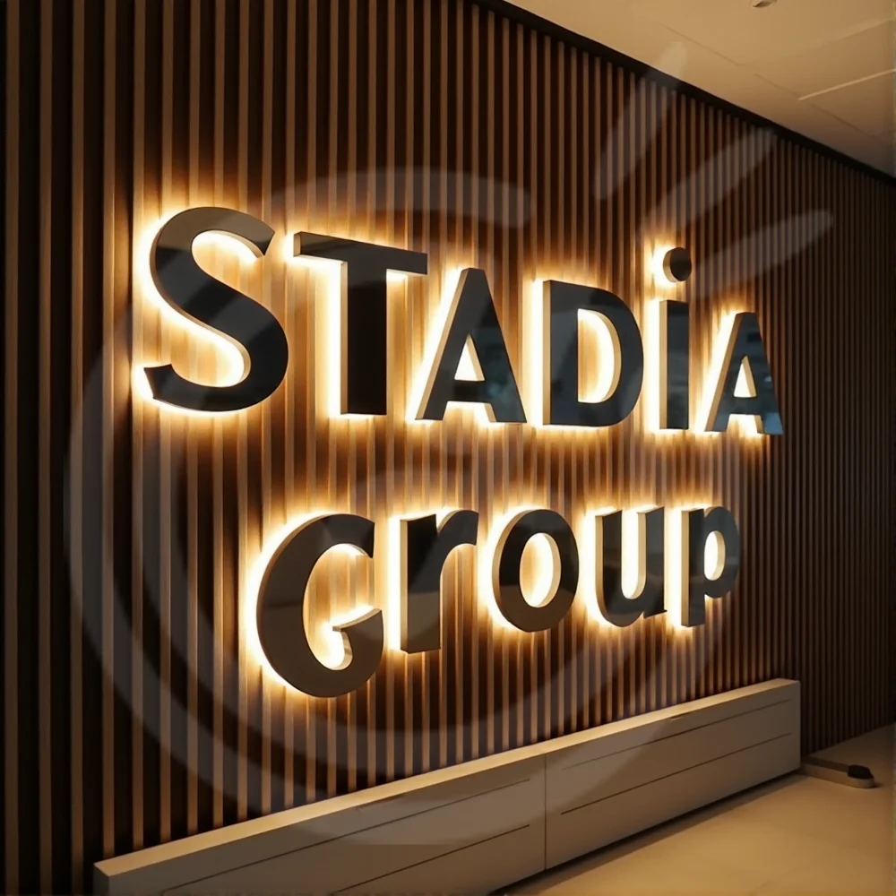 

Gold 3D Outdoor Letters Illuminated Metal Backlit Sign Custom LED Lighted Company Business Signage for Indoor/Outdoor Use