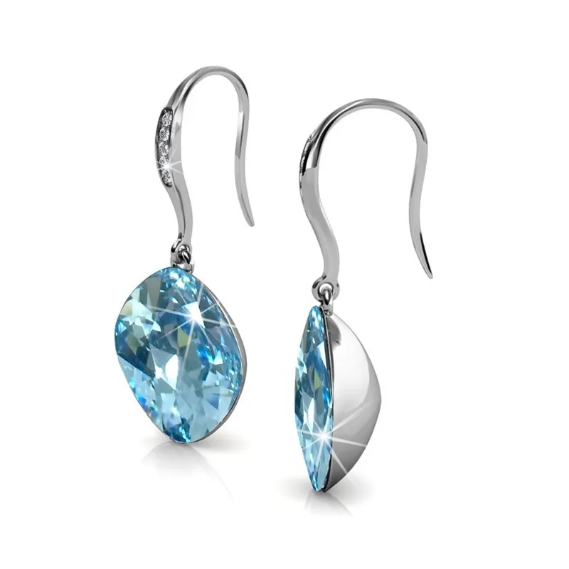 Daisini Ocean Blue Drop Earrings with Swarovski Crystals Element Shinning Big Pendant Quality Brass Jewelry for Women
