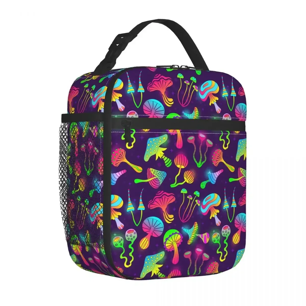 Neon Psychodelic Mushrooms Thermal Insulated Lunch Bag School Aesthetic Mushroom Portable Bento Box Thermal Cooler Food Box