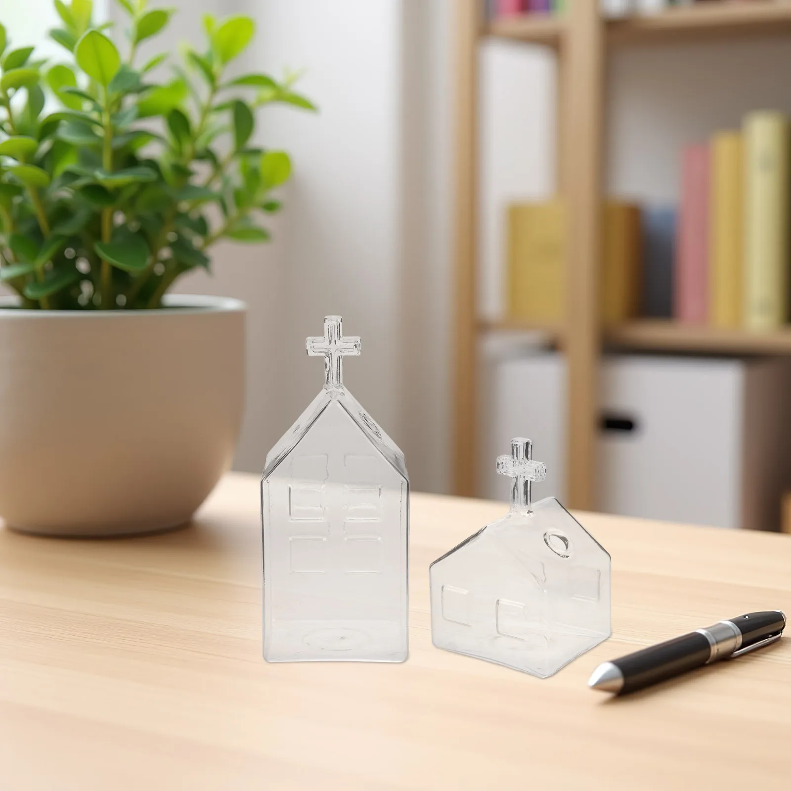 

2Pcs Glass Bud Vase Decor House Shape Christian Flower Vase for Desk Wedding Centerpiece Clear Hydroponic Vases Church Home