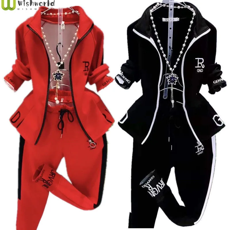 Leisure Sports Printed Long Sleeve Women\'s Suit 2023 Spring and Autumn New Stand Collar Zipper Cardigan Two-piece Set