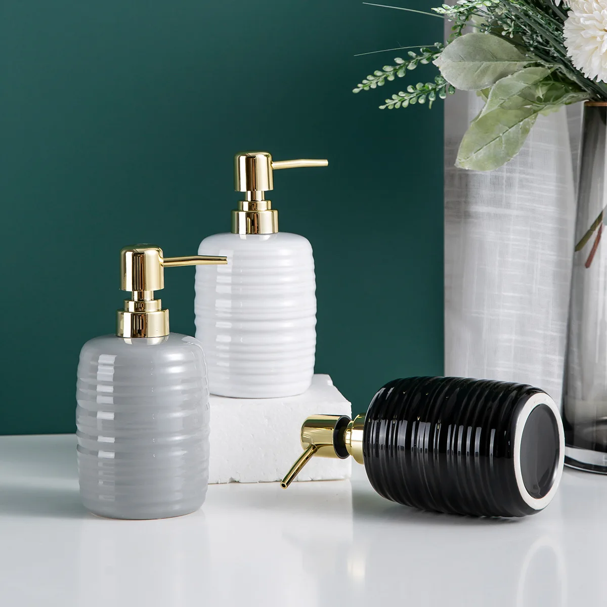 soap dispenser Ceramic hand sanitizer bottle Press lotion bottle Shampoo shower gel sub bottle in hotel bathroom   dispenser