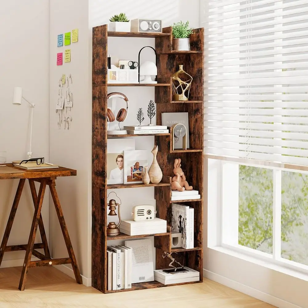

6-Tier Bookshel, 64”H Tall Open Bookcase with Anti-Tip Kits, Home Oice ree-Standing Wood Room Divider Display