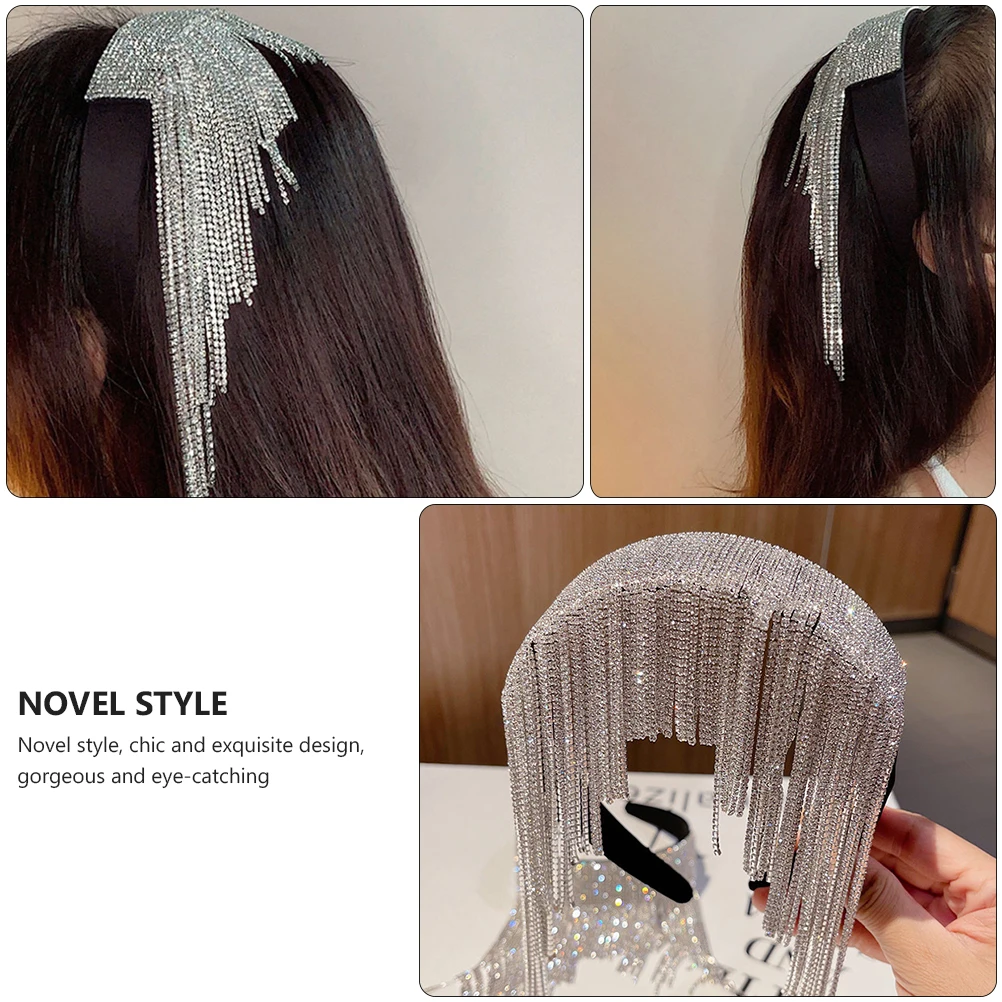 

Elegant Sparkly Rhinestone Headband Stylish Tassel Hairband Lightweight Comfortable Accessory For Women Girls Hair