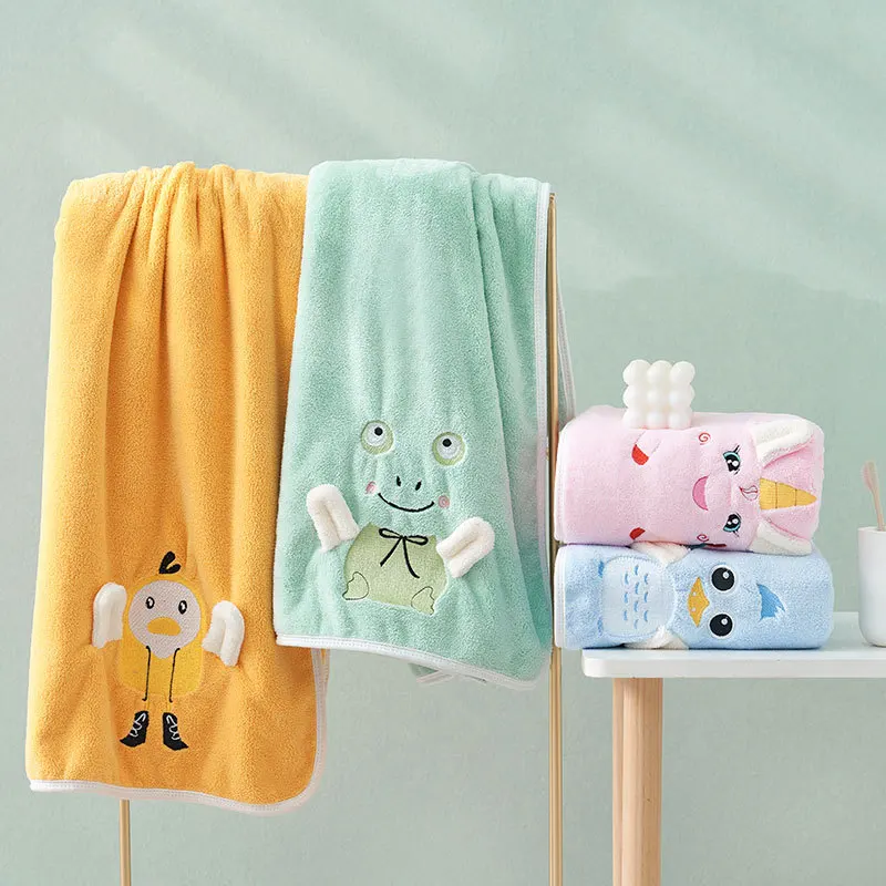 Children cartoon animal embroidered baby bath towel cute animal pattern absorbent bath towel