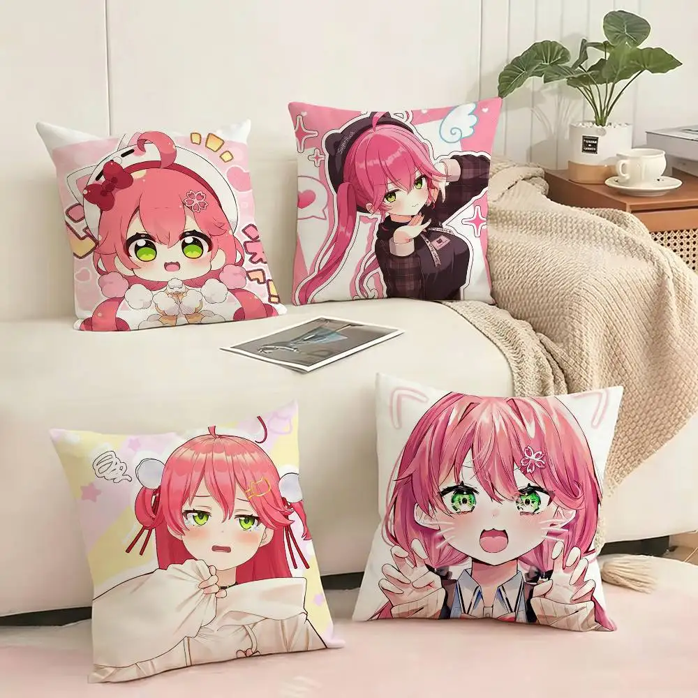 Popular VTuber Sakura Miko  Pillow Case Square Double-Sided Sofa Cushion Cover Bedroom Bedside Pillow Gift