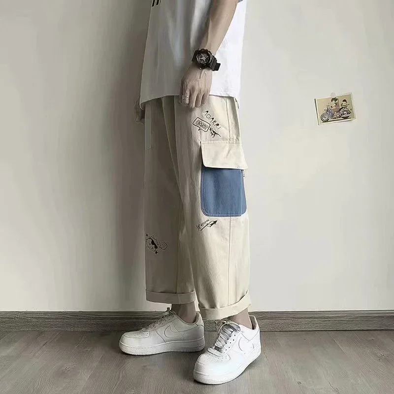 

Cargo Pants with Print Baggy Loose Casual Trousers Male Summer Cotton Korean Streetweer Harajuku Cartoons Graffiti Pants E66