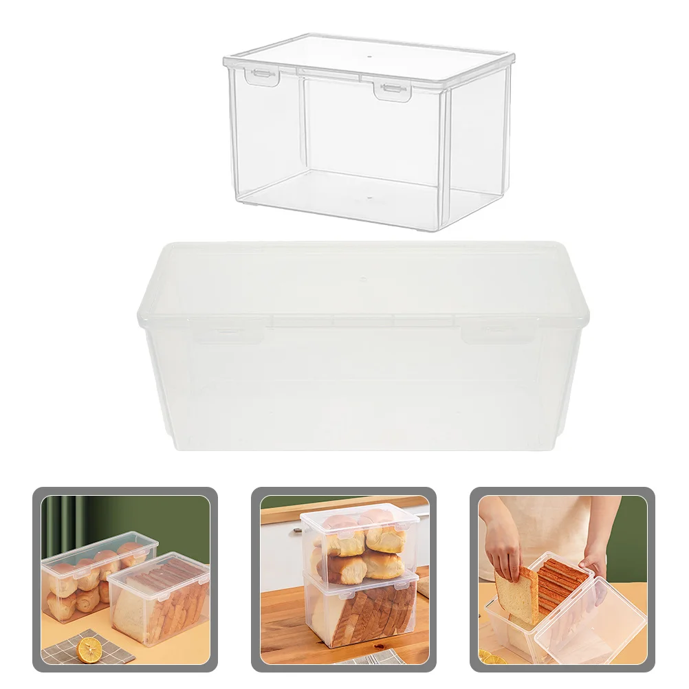 

2Pcs Transparent Bread Storage Box Kitchen Pantry Container Fridge Food Holder Fresh Keep Box Sturdy Bread Storage Container