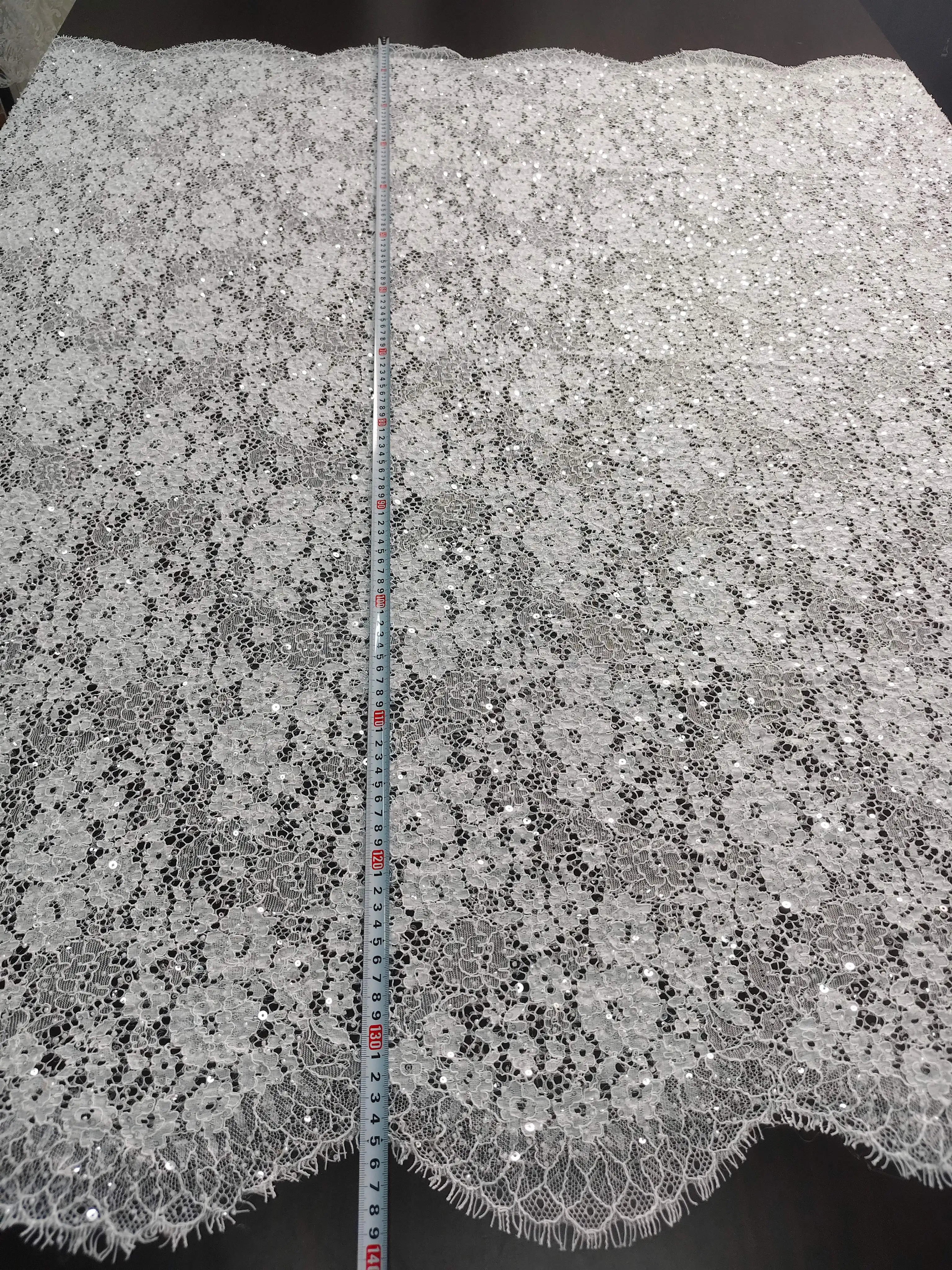 All‑Over Embroidery Sequin Beaded Lace Fabric Hollow Sheer Tulle Glitter Sequined Cloth for Wedding