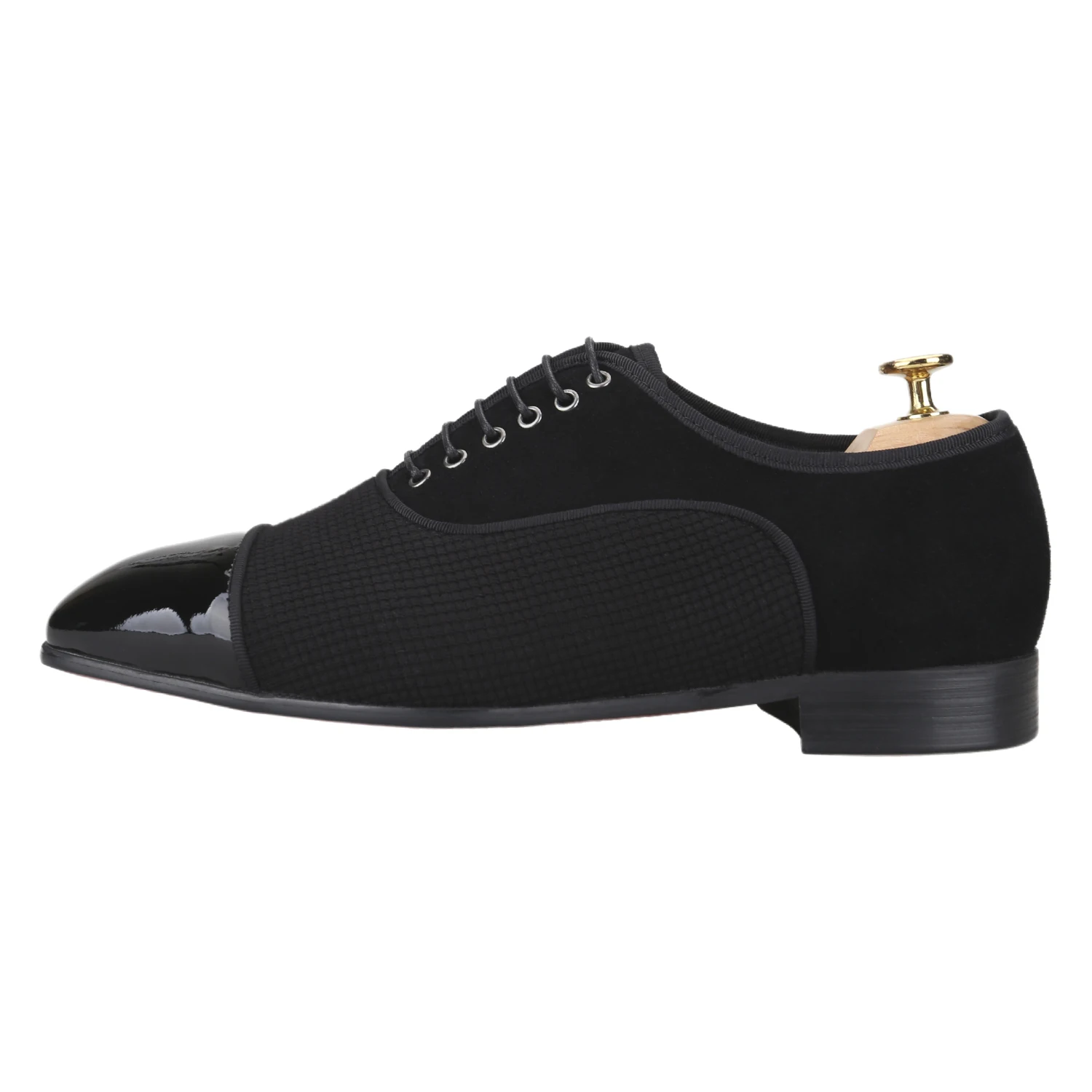 Piergitar Classic Style Three Materials Patchwork Oxford Shoes For Wedding And Party Wear Lace-Up Men's Formal Shoe Red Outsole