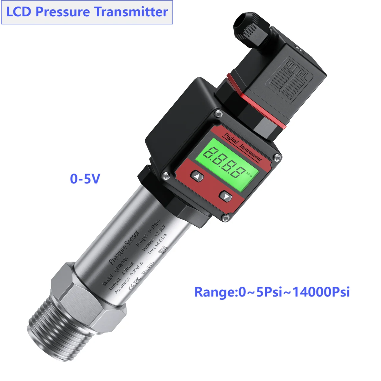 0-5V LCD Hersman Pressure Sensor Transmitter 30Psi 300Psi 3000Psi 12000Psi Range G1/4 G1/2 NPT1/4 LCD Pressure Sensor