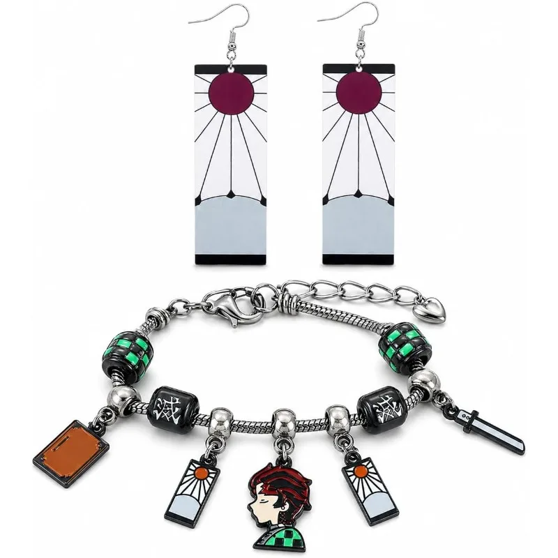 

Halloween Anime Beaded Bracelets and Earring Set, Cosplay Gifts for Fans Collectors Japanese IP Cosplay Costumes Accessory