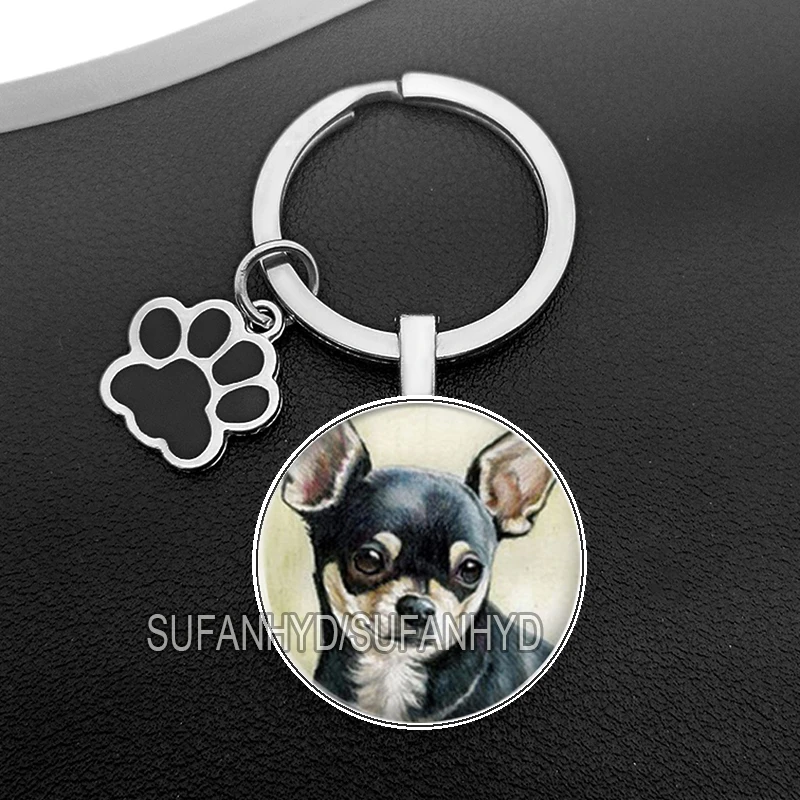 Cute Chihuahua Keychain Crystal Dog Key Ring Lovely Puppy Keychains for Animal Lovers Women Fashion Bag Pendants