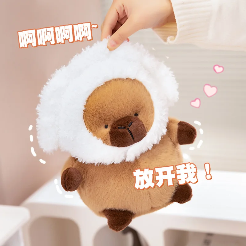 Creative Fluffy Capybara Wear Orange White Yellow Hat Plush Toy Stuffed Animal Cute Cartoon Capybara Doll Girls Gifts Home Decor