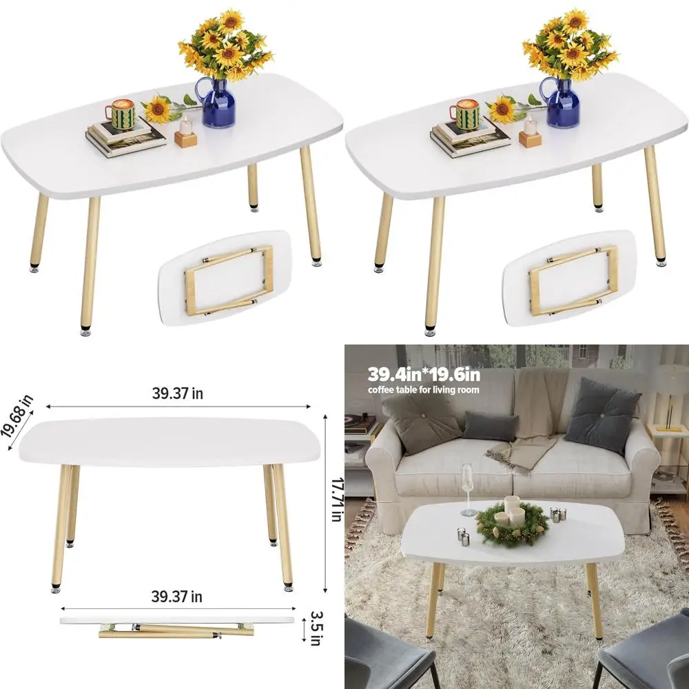 

Современный белый прямоугольный журнальный столик для небольших гостиных, портативный и простой дизайн, длина 39,3, сборка не требуется
