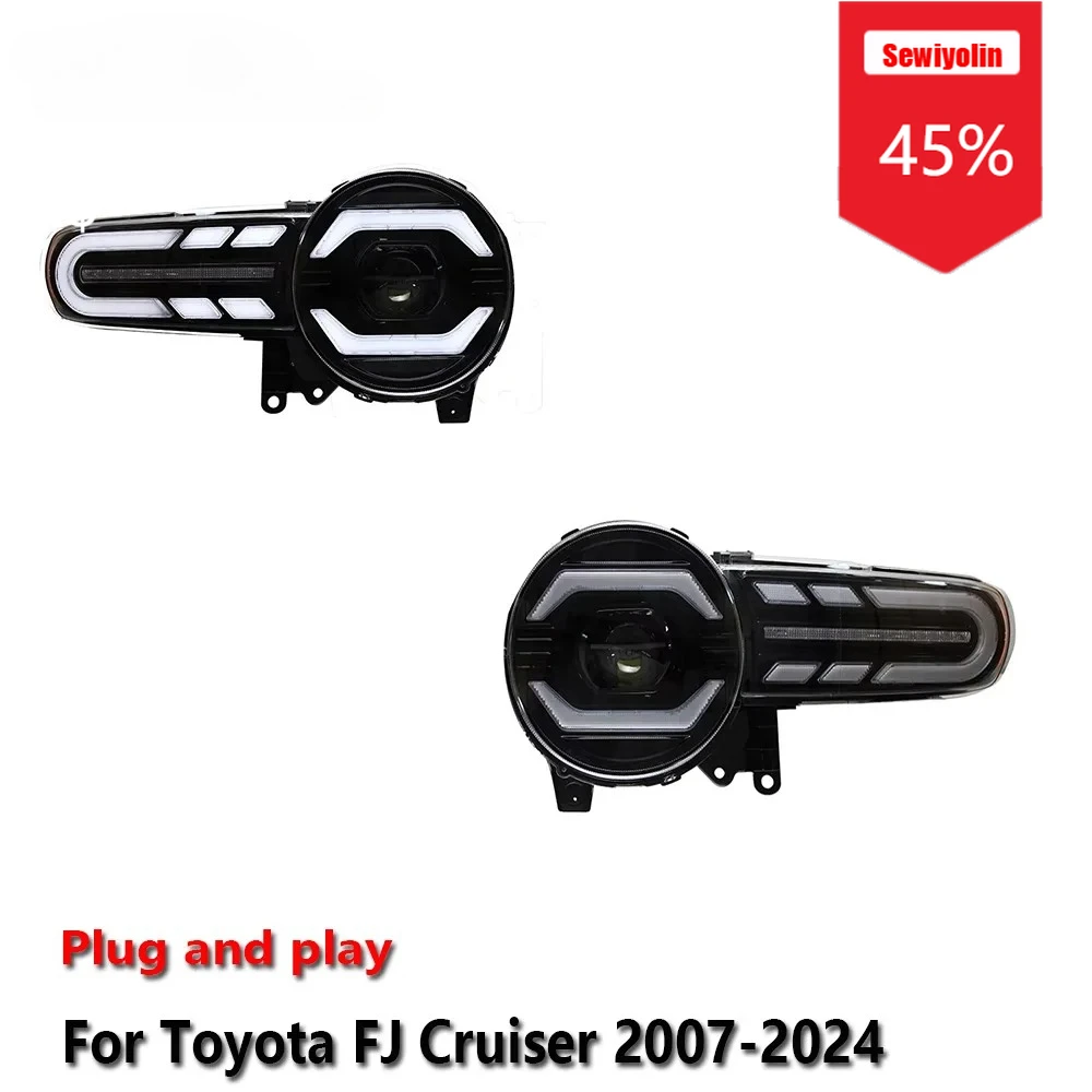 

Sewiyolin автомобильные светодиодные фары в сборе для Toyota FJ Cruiser 2007-2024 противотуманные фары DRL тормозной указатель поворота Plug and Play