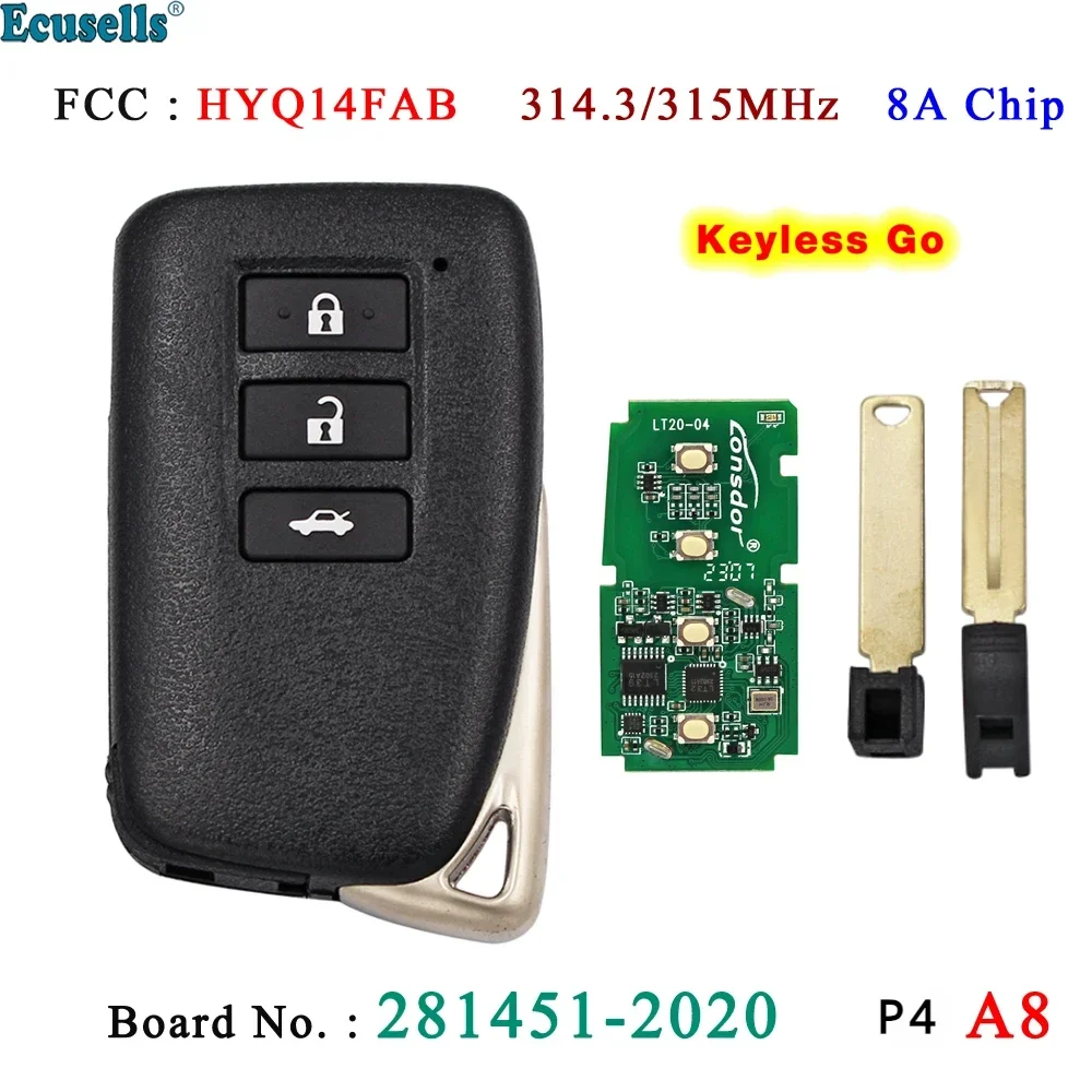 Ecusells Smart Prox Remote Key 314.35/315.10MHz 8A Chip for Lexus IS200 IS250 IS300 IS350 RC200 RC300 RC350 Board 281451-2020 AG