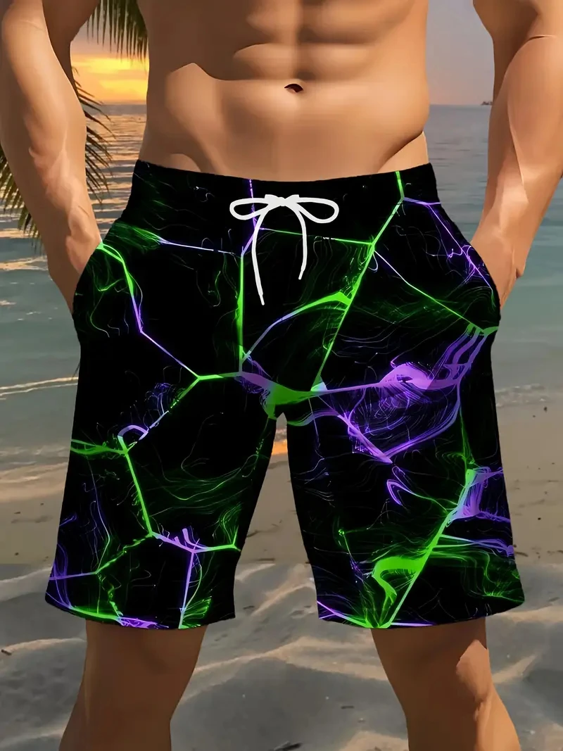 

Индивидуальные шорты с 3D принтом морской воды и молний, мужские шорты для плавания на Гавайях, летние повседневные пляжные плавки для отдыха, брюки для доски