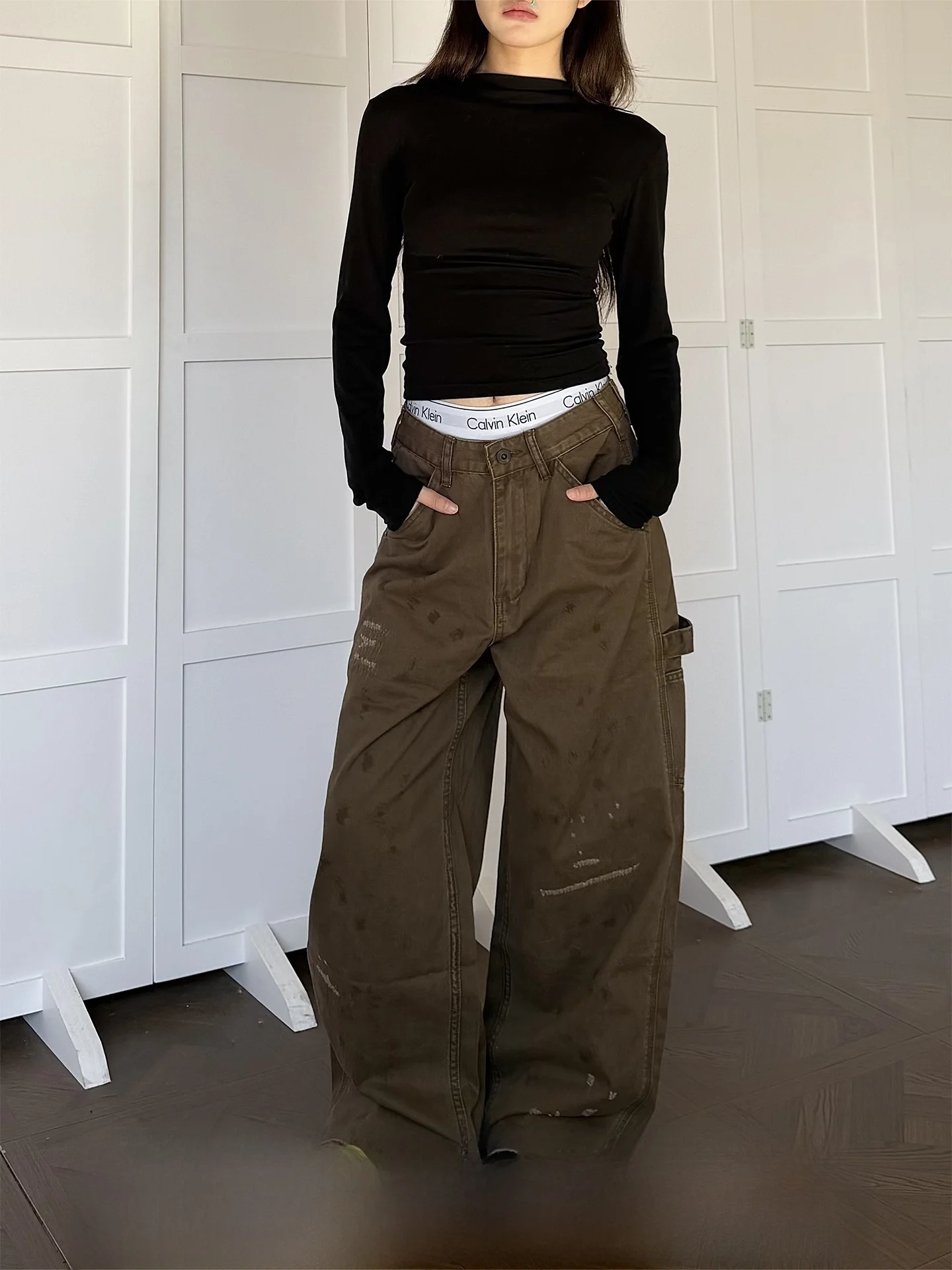 

Vintage Logging Pants Casual Wide Leg Loose Fit Men Women American Style Workwear Trousers Don Cry Distressed Cotton Pants