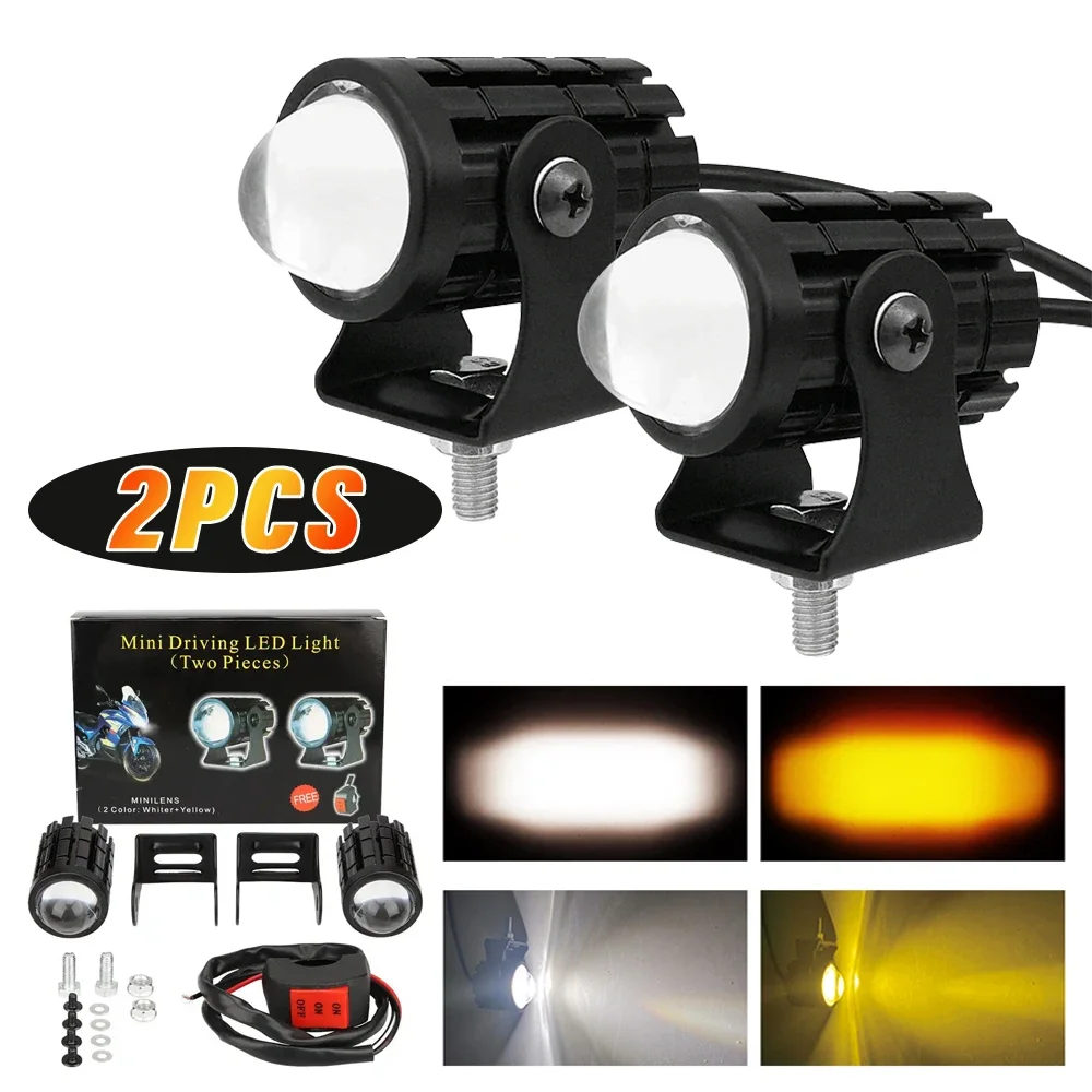 With Switch 2 PCS Super Bright Motorcycle LED Explorers Headlight Projector Fisheye Lens LED Moto Fog Auxiliary Motorcycle Headl