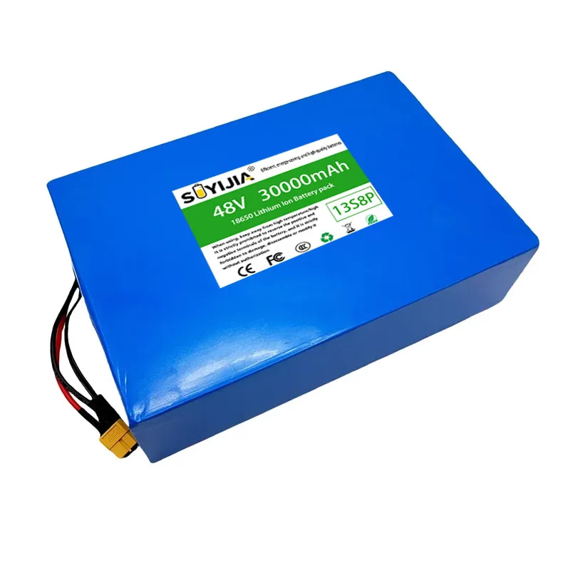 Batterie Au Lithium 48V 30Ah 30000mAh 18650 13S8P, Grande Capacité, Adaptée Au BMS Intégré 48V 250-1500W + Chargeur 54.6V 2A