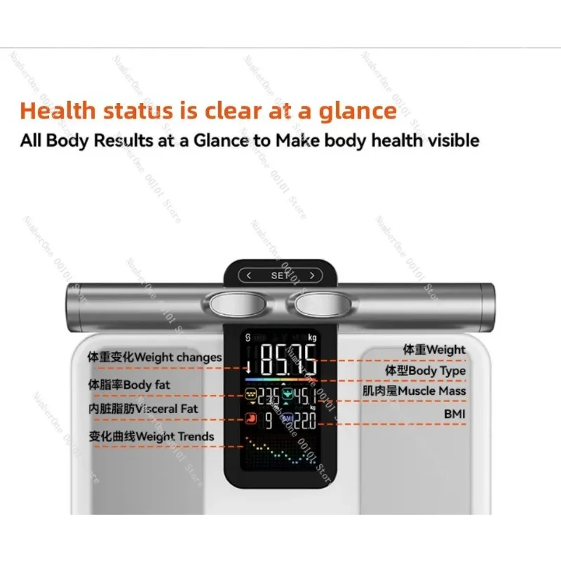 8 Electrode Smart Body Fat Scale Color Screen Bluetooth 180kg for Fitness Weight Management